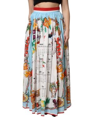 Dolce & Gabbana Calendar Print Cotton Gathered Maxi Skirt - Blue