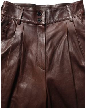 Dolce & Gabbana Leather High Waist Tapered Leg Pants Lamb - Brown