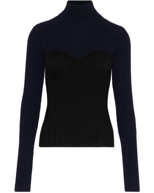 Jean Paul Gaultier Ribbed Merino Wool Turtleneck Jumper - Blue