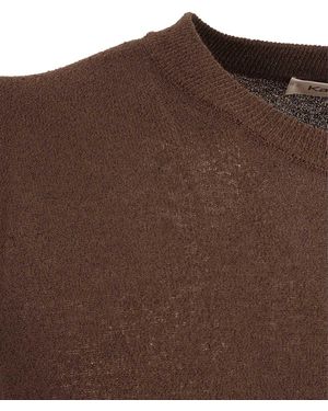 Kangra Cashmere Short-Sleeved Fully-Fashioned Crew Neck Jumper Cotton Polyamide Crewneck - Brown