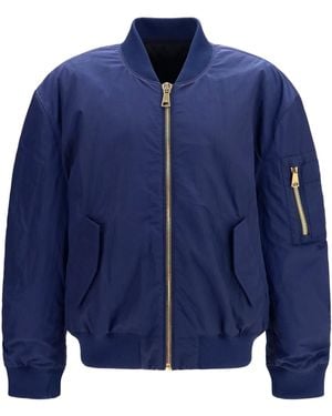 Balmain Nylon Bomber Jacket With Embroidered Back Logo - Blue
