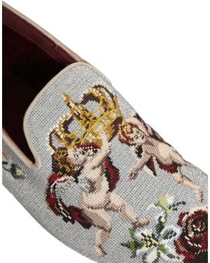 Dolce & Gabbana Crown Rose Angel Embroidery Loafer Shoes Leather - Metallic