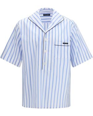 Dolce & Gabbana Short-Sleeve Striped Shirt Cotton; Silk - Blue