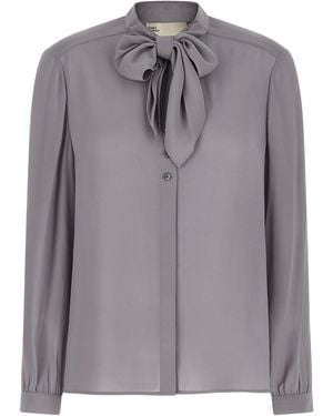 Tory Burch 'Georgette Bow' Blouse - Gray