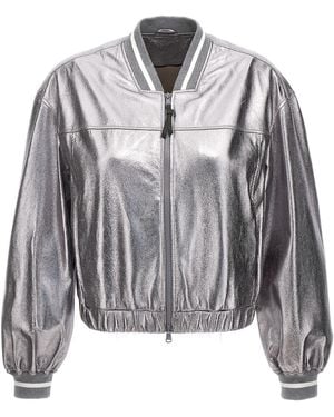 Brunello Cucinelli Leather Bomber Clothing - Gray