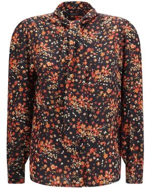 Gucci Silk Flora Print Shirt With Neck Bow - Brown