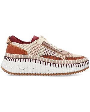 Chloé Nama Embroidered Suede And Recycled Mesh Trainers - Pink