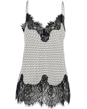 Gold Hawk V-Neck Top With All-Over Print And Lace Details - Grey