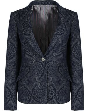 Etro Denim Jacquard Jacket Cotton Blazers - Blue