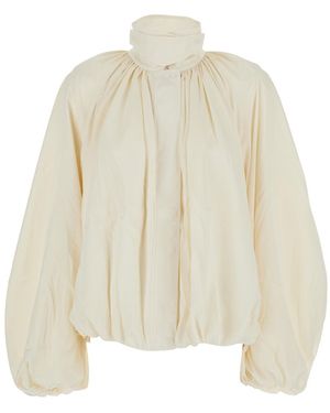 ROTATE BIRGER CHRISTENSEN Chiffon Bomber Jacket With Front Zip Closure And Long Sle - White