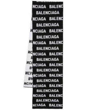 Balenciaga Allover Logo Wool Scarf - Black