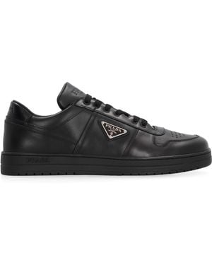 Prada Downtown Leather Low-Top Sneakers Calfskin Sneakers - Black