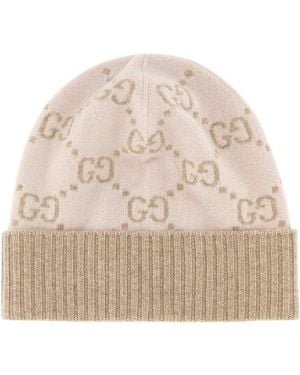 Gucci Embroidered Cashmere Beanie Hat - Natural