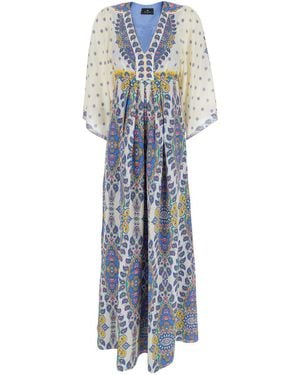 【送料&関税込】Etro Long Dress With V Neck And All-over Pai Etro Long Dress With All-Over Paisley Print And V-Neck in