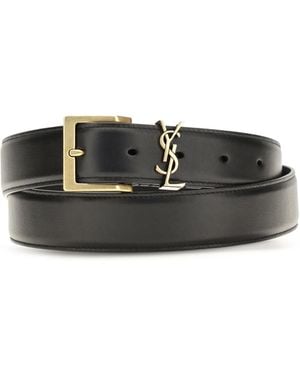 Saint Laurent Box Laque Leather Belt Calf Bos Taurus E Braces - Black