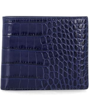 Tom Ford Croc-Effect Leather Bi-Fold Wallet Maritime Upper - Blue