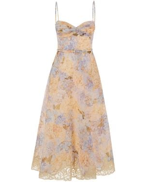 Zimmermann Midi Dress Valiant Tucked Linen Silk - Natural