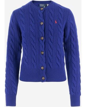 Polo Ralph Lauren Wool And Cashmere Cardigan With Logo - Blue