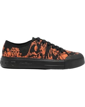 Ferragamo Pattern-Print Low-Top Lace-Up Sneakers 020479746715 - Black