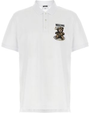 Moschino Piqué Cotton Polo Shirt With Logo Print - White