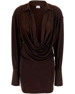 ANDAMANE Mini Dress Lilia With Deep V-Neck - Brown