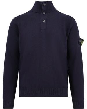 Stone Island Certified Virgin Wool Blend Jumper - Blue
