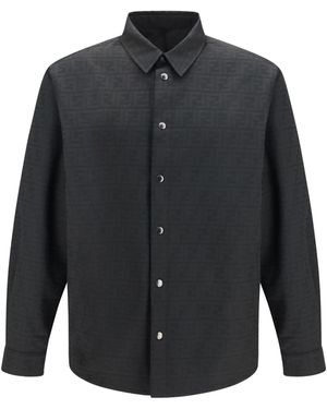 Fendi Ff Jacquard Nylon Shirt Polyester Jacket - Gray