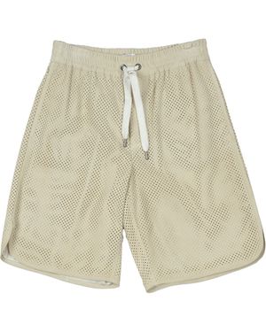 Brunello Cucinelli 100% Leather Atheltic Style Bermuda Shorts - Natural