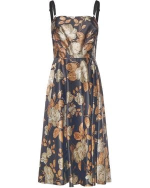 Dolce & Gabbana Vintage Rose Print Satin Dress - White