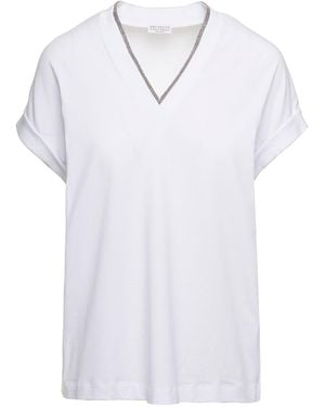 Brunello Cucinelli V-Neck T-Shirt With Monile Detail - White