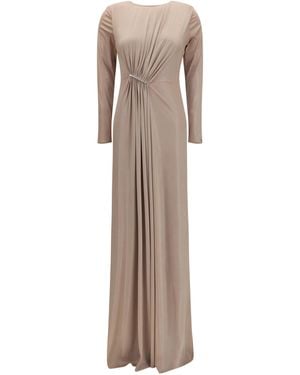 Nissa Long Chiffon Dress With Crystal Detail Polyester - Natural