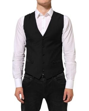 Dolce & Gabbana Wool Dress Formal Waistcoat Vest Pl+Se+Wv - Black