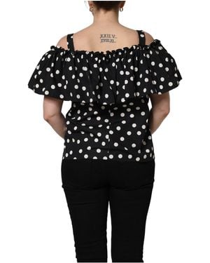 Dolce & Gabbana Black White Polka Dot Off Shoulder Top