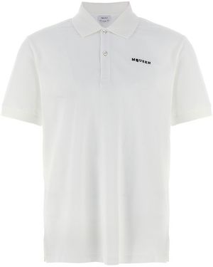 McQueen Polo Shirt With Classic Collar And Logo Lettering Embroidery On The Front - White
