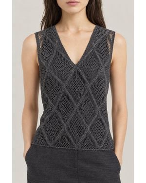 Brunello Cucinelli Lead Openwork Knit Sleeveless Top - Gray