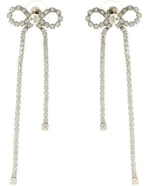 Self-Portrait Crystal Droplet Bow Earrings - White