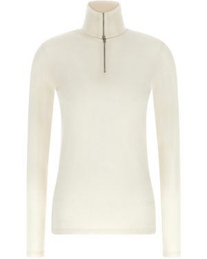 Jil Sander Jil Sander Half-Zip Virgin Wool Blend Sweater - White