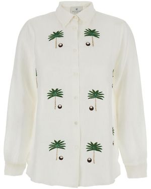 BENARAS BY CITRUS Coco Palm Shirt With Classic Collar - White