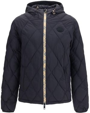 Burberry Doversgreen Nylon Down Jacket With Check Stitching - Blue