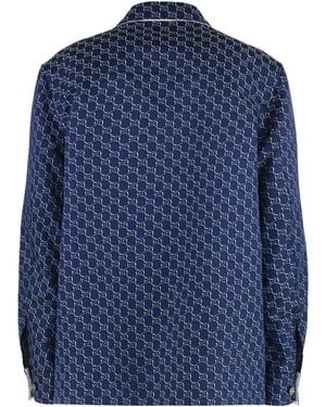 Gucci Cotton Overshirt With Gg Motif Shirt - Blue