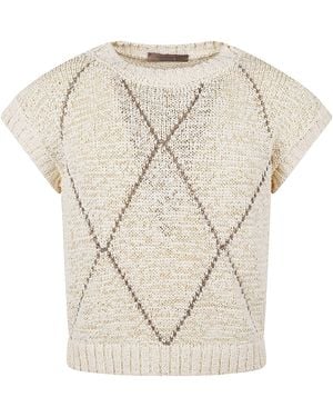 D.exterior Pattern Woven Top - Natural