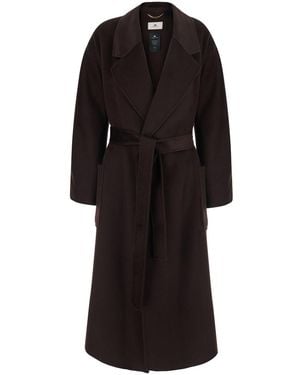 Elisabetta Franchi Belted Coat Tech Fabric - Black