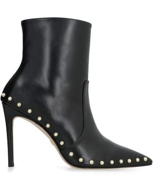 Stuart Weitzman Leather Pointy-Toe Ankle Boots Cowhide - Black