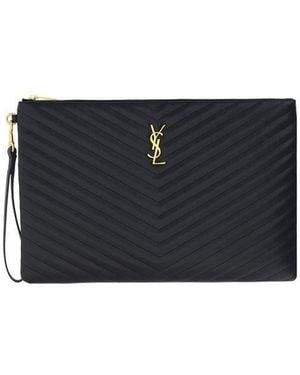 Saint Laurent Calf Leather Bos Taurus Clutch Bag - Black
