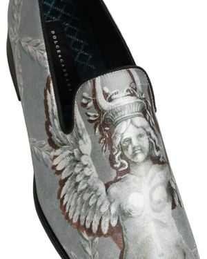 Dolce & Gabbana Baroque Angel Velvet Loafers Shoes Leather - Black