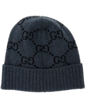Gucci Beanie Gg Jacquard Cashmere Hat - Blue