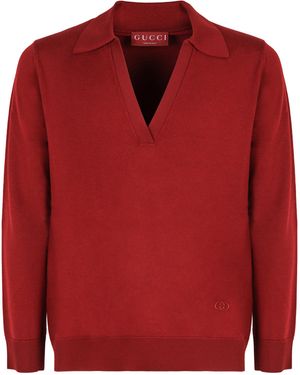 Gucci Wool V-Neck Sweater - Red