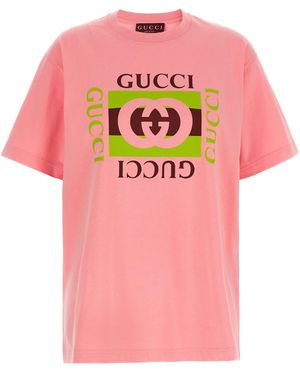 Gucci Incrocio Gg E Web Print T-Shirt - Pink