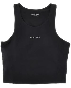 Anine Bing Logo-Print Cropped Top - Black