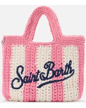 MC2 Saint Barth Crochet Mini Bag With Striped Pattern And Embroidered Logo - Pink